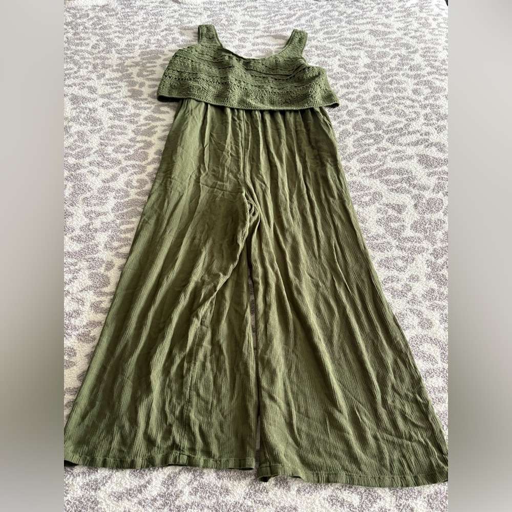 olive green wide leg jumpsuit
